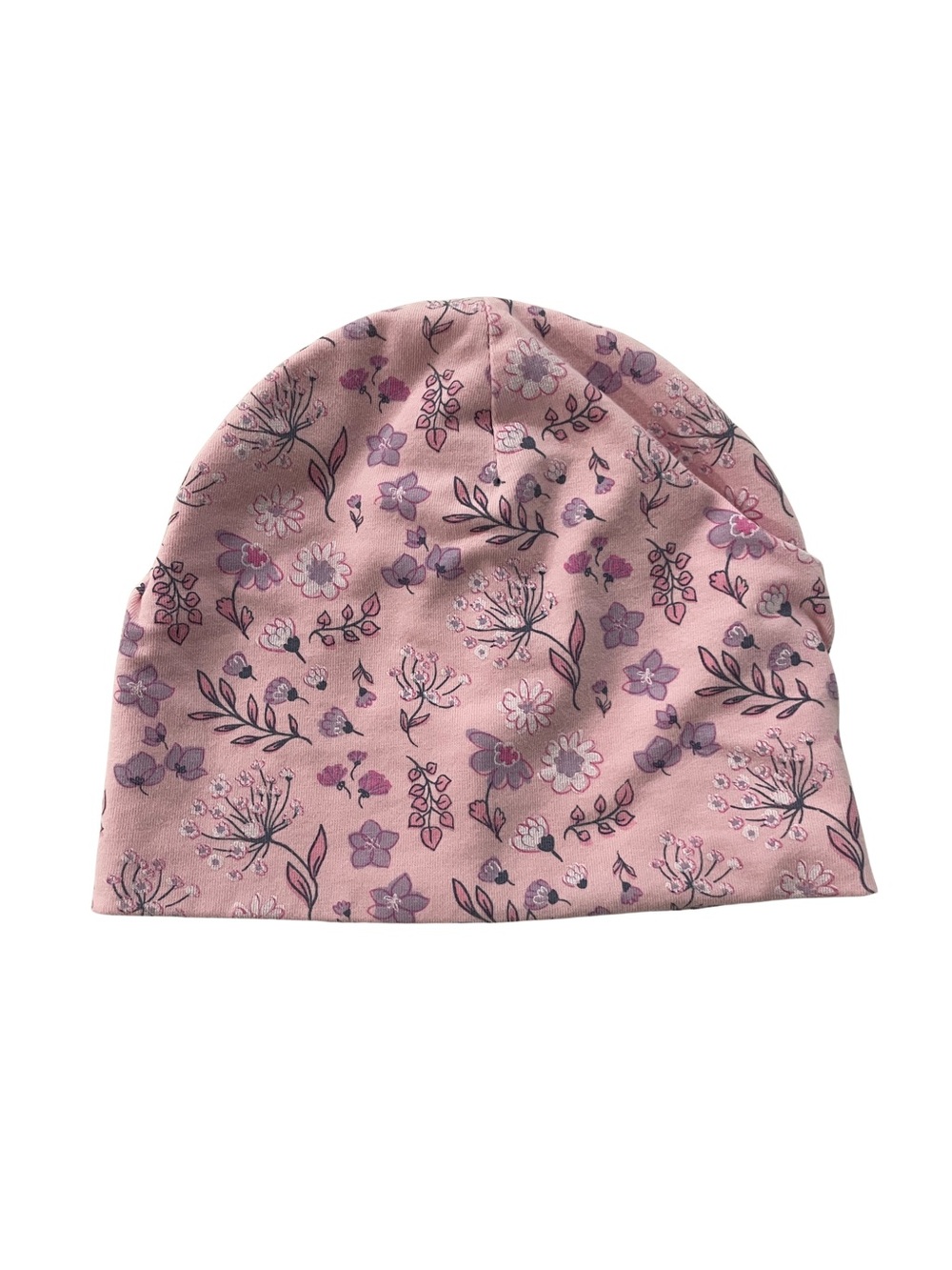 Girls Pink Floral Knit Hat - Soft Stretch Beanie
